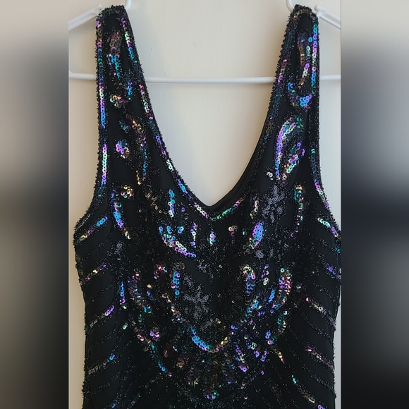 Elegant Black Sequin Flapper Dress 1920s Great Gatsby Style - Picture 5 of 16